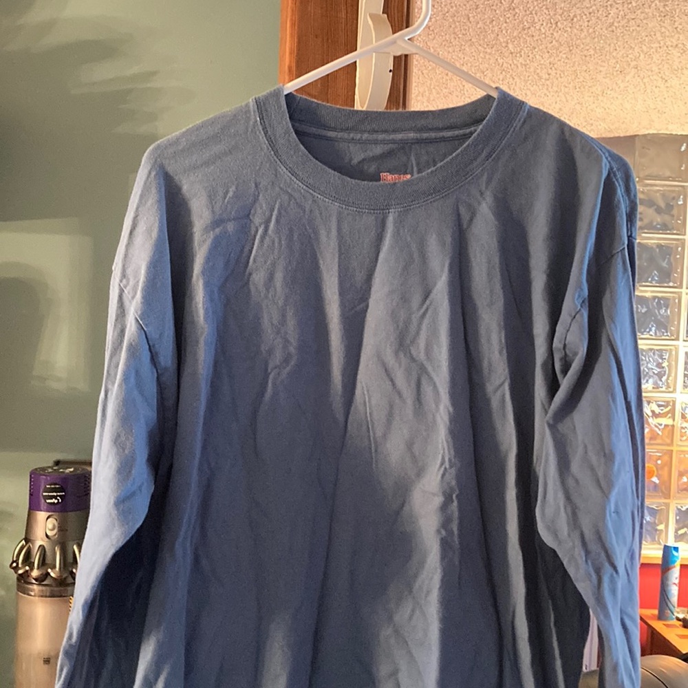 Boys Hanes Long Sleeve Blue Tee Shirt Size L